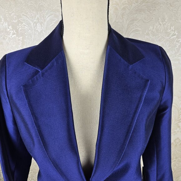 Talbots Size 2P Blue Blazer Silk/Cotton Blend 3/4 Cuffed Sleeve 1 Button Closure - Picture 2 of 11